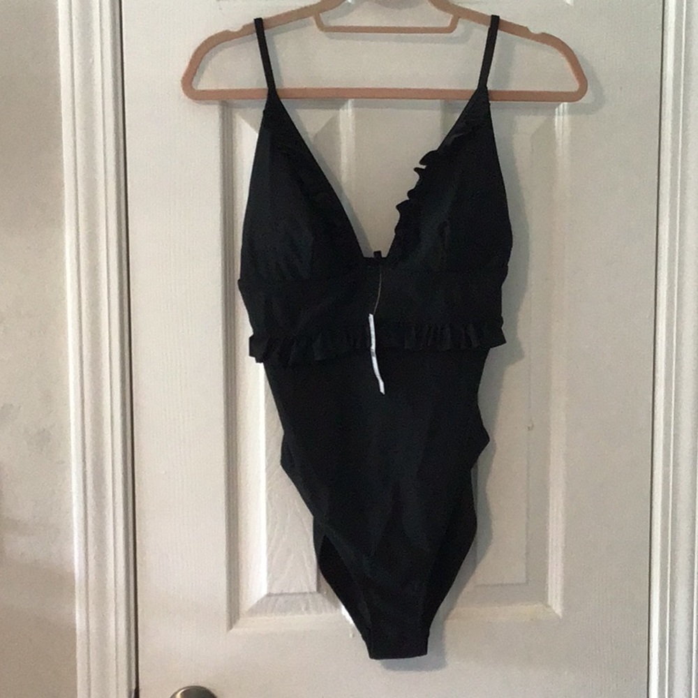 J. Crew Black One Piece Swimsuit with Plunging V-Neck